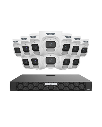 UNIVIEW IQ Series 12x 8MP OwlView Turret Security Kit 16CH NVR Warm Light ColorHunter Mic