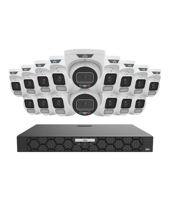 UNIVIEW 16 Channel 8MP TriGuard Alarm OwlView Turret IQ Series NVR Security Kit UNV-2x8mp-trit_14x8mp-owlt_16