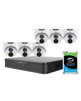 UNIVIEW 4K 8 Channel NVR 6 x 5MP LightHunter Turret Cameras 2TB HDD 8CH6STARLIGHT-2TB