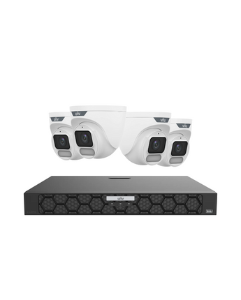 UNIVIEW IQ Series OwlView Turret Security Kit 4x 8MP ColorHunter NVR Warm Light