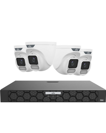 UNIVIEW IQ Series 4x 6MP OwlView Turret ColorHunter Warm Light Mic 4CH NVR Security Kit UNV-4x6MPT-Owl-4CH