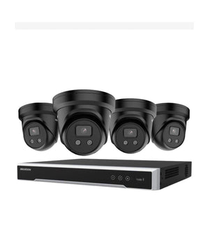 HIKVISION Security Kit: 4x 6MP Black Turret, Acusense, Liveguard, 4CH NVR, HDD - HK-E4