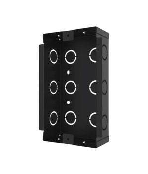 Sleek black steel AKUVOX R20A flush-mounted in-wall box for seamless door station integration.