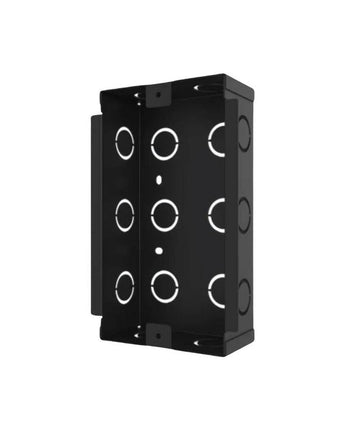 Sleek black steel AKUVOX R20A flush-mounted in-wall box for seamless door station integration.