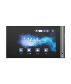 Sleek AKUVOX S562 7-inch touchscreen Linux monitor with a black display and silver striped side panel.