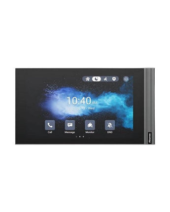 Sleek AKUVOX S562 7-inch touchscreen Linux monitor with a black display and silver striped side panel.