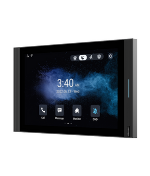 Sleek AKUVOX S567W 10-inch SIP Wi-Fi 6 smart indoor intercom monitor with a black screen and dark gray frame.