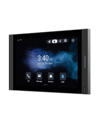 Sleek AKUVOX S567W 10-inch SIP Wi-Fi 6 smart indoor intercom monitor with a black screen and dark gray frame.