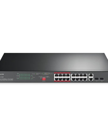 TP-LINK TL-SL1218MP 16-Port 10/100Mbps + 2-Port Gigabit Rackmount Switch with 16-Port PoE+