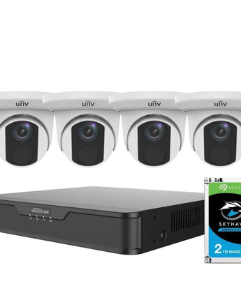 UNIVIEW 8MP(4K) 8 Channel Network Video Recorder 4 x 8MP(4K) Turret Cameras 2TB HDD 8CH48MPEASY-2TB
