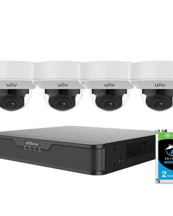 UNIVIEW 4K NVR 4 x 8MP Motorised Varifocal Dome 2.8-12mm 2TB HDD 4CH48MPDOME-2TB