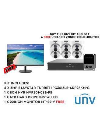 UNIVIEW 6MP 8CH Easystar Turret CCTV Kit with Free 22 Inch Monitor 6MP8CHKIT