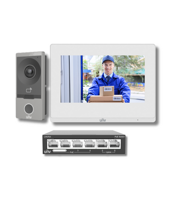 UNIVIEW KIT/201S/372S/NSW2020 IP Intercom Kit 2MP Door Station 7 Inch Touchscreen Monitor PoE Switch