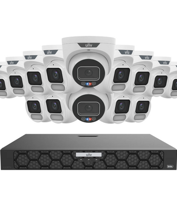 UNIVIEW Security Kit 2x 8MP TriGuard Alarm 12x 8MP OwlView Turret IQ Series NVR Active Deterrent unv-2x8mp-trit_12x8mp-owlt_16