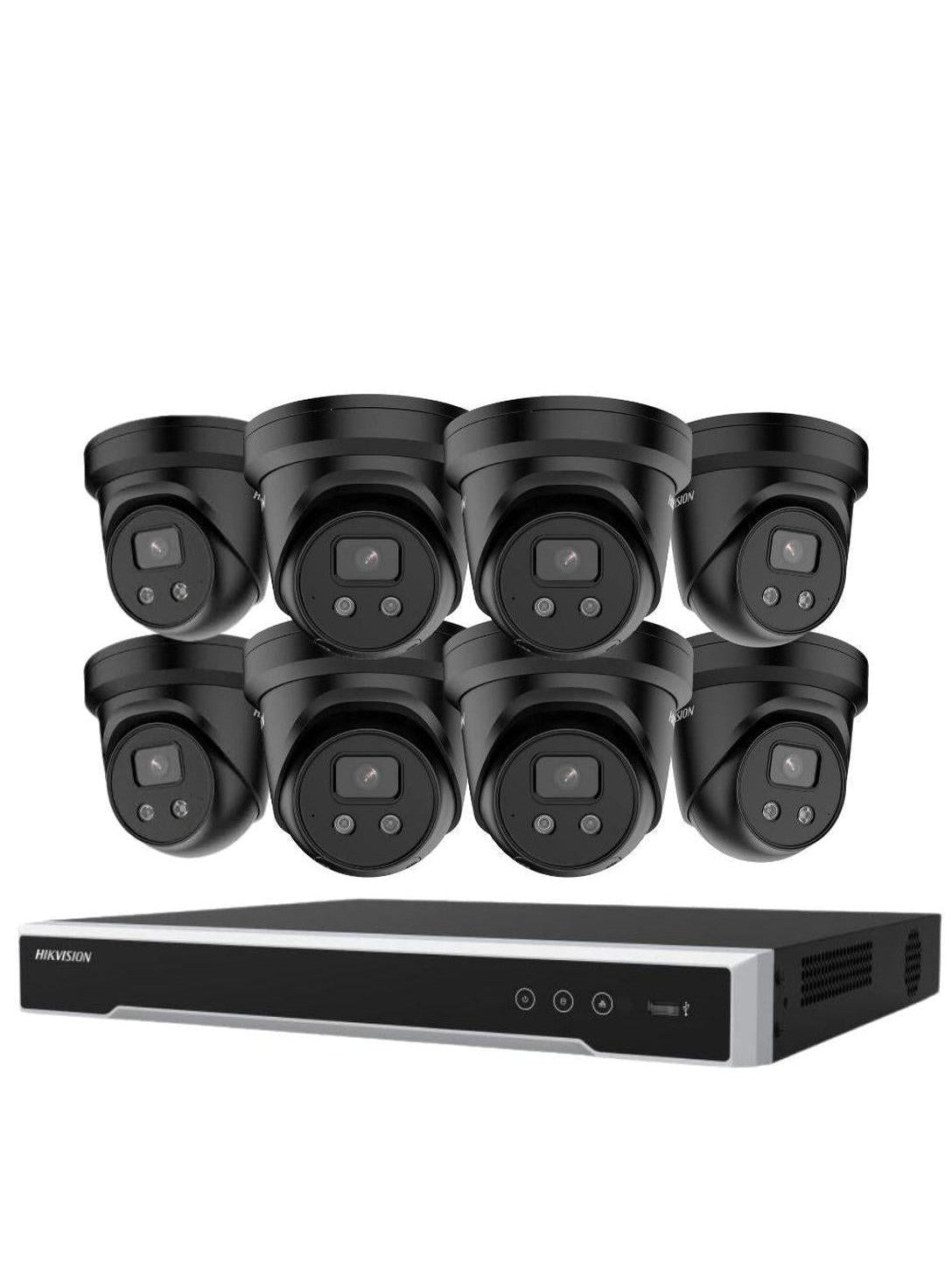 HIKVISION HK-S8 Security Kit: 8x 8MP Black Turret, Acusense, Liveguard, 8CH or 16CH NVR, HDD