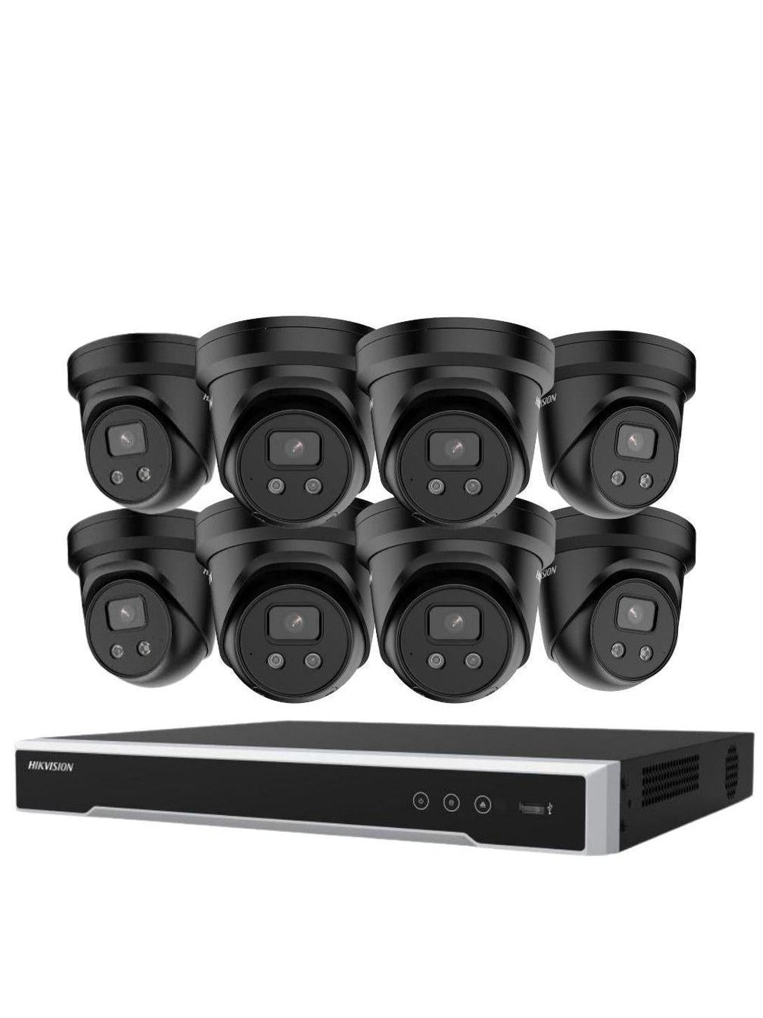 HIKVISION HK-O8 Security Kit: 8x 8MP Black Turret, AcuSense, 8CH or 16CH NVR, HDD