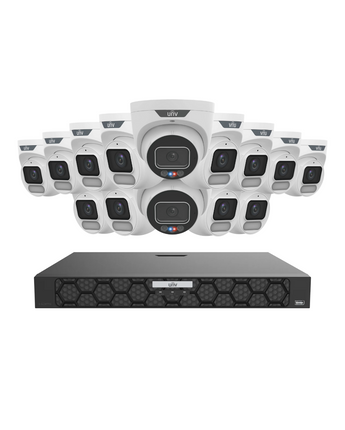UNIVIEW 16 Channel IQ Series NVR Kit with 2x 6MP TriGuard Alarm and 12x 4MP OwlView Turret Cameras