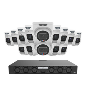 UNIVIEW IQ Series Security Kit 2x 6MP TriGuard Alarm + 12x 6MP OwlView Turret NVR Active Deterrent unv-2x6mp-trit_12x6mp-owlt_16