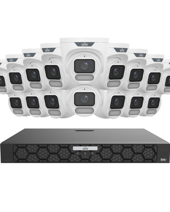 UNIVIEW IQ Series 16-Channel NVR 16x 8MP OwlView Turret Warm Light ColorHunter Mic Security Kit UNV-16x8MPT-Owl-16CH