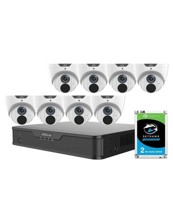 UNIVIEW 8MP NVR 8 Channel Security System 8 x 5MP LightHunter Turret Cameras 2TB HDD