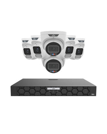 UNIVIEW 6MP TriGuard Alarm OwlView Turret IQ Series NVR Active Deterrent Kit unv-2x6mp-trit_4x6mp-owlt_8