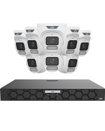 UNIVIEW IQ Series 8x 6MP OwlView Turret ColorHunter Warm Light Mic Security Kit with 8CH NVR UNV-8x6MPT-Owl-8CH