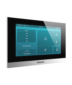 Sleek Akuvox C313W-2 7" SIP indoor monitor with Wi-Fi, black screen, and silver frame.