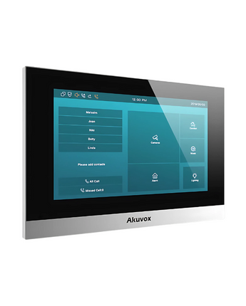 Sleek Akuvox C313W-2 7" SIP indoor monitor with Wi-Fi, black screen, and silver frame.