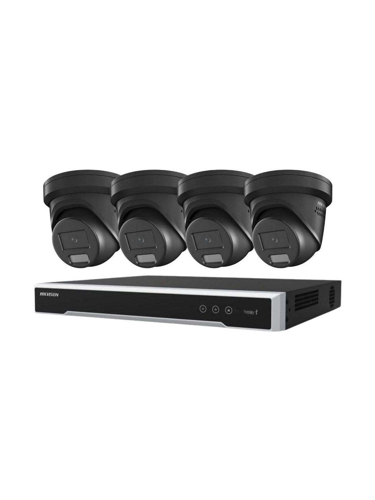 HIKVISION Security Kit 4x 8MP Black Turret Smart Hybrid ColorVu Liveguard 4CH NVR HDD