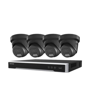 HIKVISION Security Kit 4x 8MP Black Turret Smart Hybrid ColorVu Liveguard 4CH NVR HDD