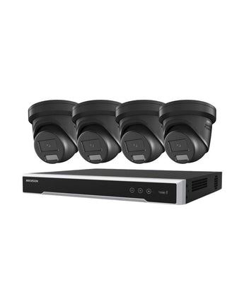 HIKVISION Security Kit 4x 8MP Black Turret Smart Hybrid ColorVu Liveguard 4CH NVR HDD