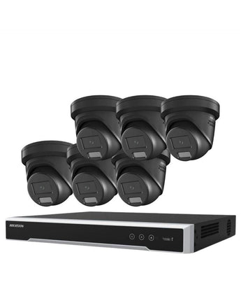 HIKVISION Security Kit: 6x 8MP Black Turret, Smart Hybrid, ColorVu, Liveguard, 4CH NVR, HDD - HK-Q6