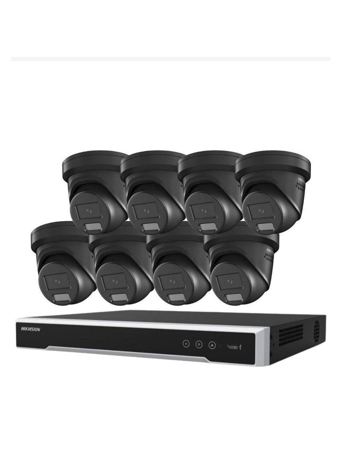 HIKVISION HK-Q8 Security Kit: 8x 8MP Black Turret, Smart Hybrid, ColorVu, Liveguard, 8CH or 16CH NVR, HDD