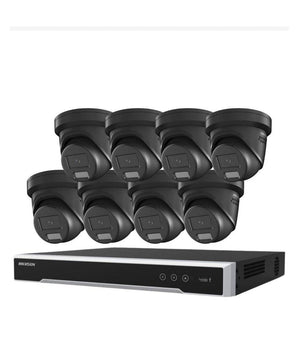 HIKVISION Security Kit: 8x 8MP Black Turret, Smart Hybrid, ColorVu, Liveguard, 4CH NVR, HDD - HK-Q8