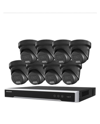 HIKVISION Security Kit: 8x 8MP Black Turret, Smart Hybrid, ColorVu, Liveguard, 4CH NVR, HDD - HK-Q8