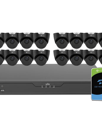 UNIVIEW EASYSTAR 16x 6MP Turret 16CH 4K NVR Security Kit Black UNV-EASY-6MPT-BLK-X-16-16CH-0TB