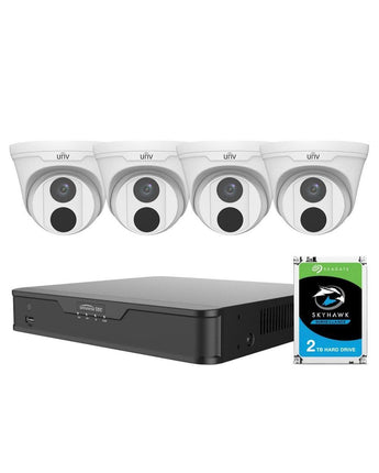 UNIVIEW Easy Series 4 Channel Security System 8MP NVR 4 x 5MP Turret Cameras 2TB HDD K-UNVEasy4T4
