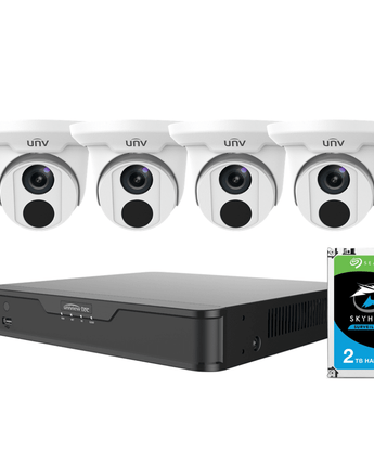 UNIVIEW 4 Channel Tradies Kit 4K NVR 4 x 4MP Turret Cameras IPC3614SR3-DPF28M