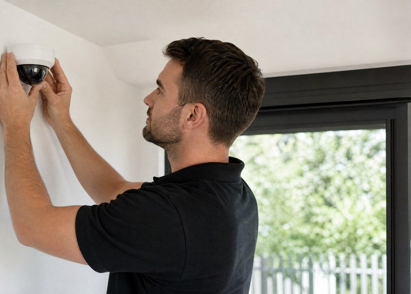 Installer mounting a dome camera